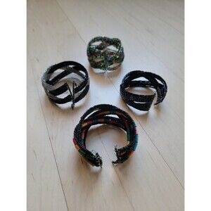 Lot Of 4 Multicolored Beaded Cuff Bracelets